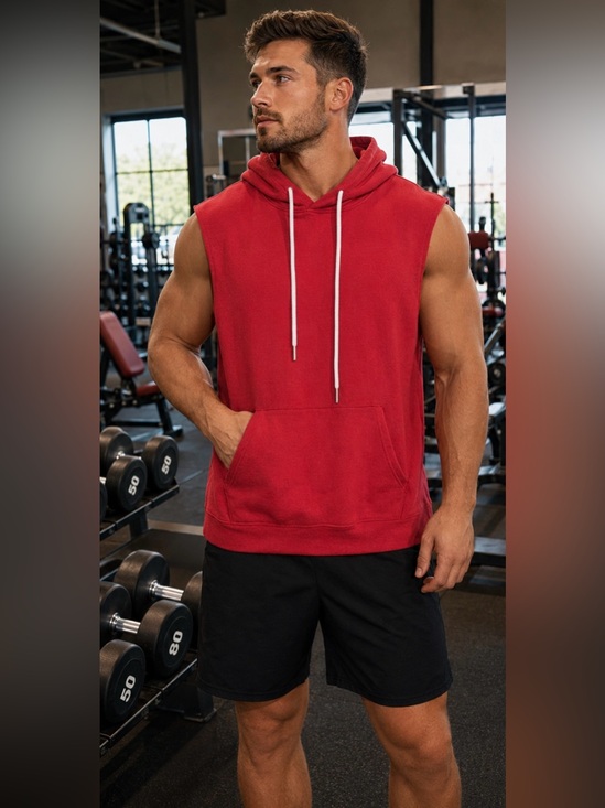 Ohoo Other - Ohoo Red Sleeveless Hoodie Tank Top Men’s Large Muscle Gym Athleisure Pullover